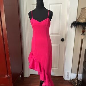 Badgley Mischka Chic Asymmetrical Blue Dress with Ruffle Hem